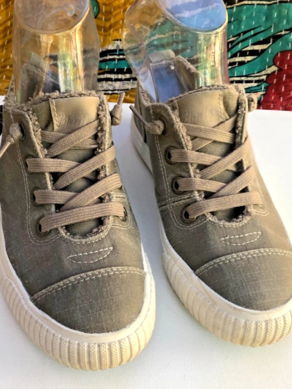Blowfish Malibu ZS001 Womens No Tie Sneaker Canvas Grey Zipper Faux Fur US 6